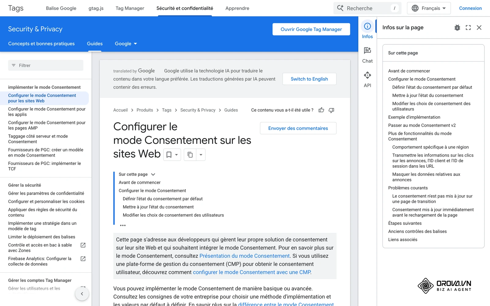 Guide officiel Google pour configurer le mode de consentement avec la balise Google.