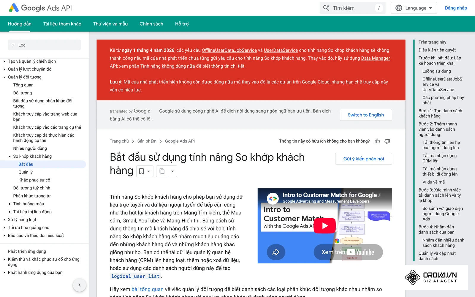 Tài liệu chính thức cho nhà phát triển về Customer Match, gồm yêu cầu chuẩn hoá và băm dữ liệu.