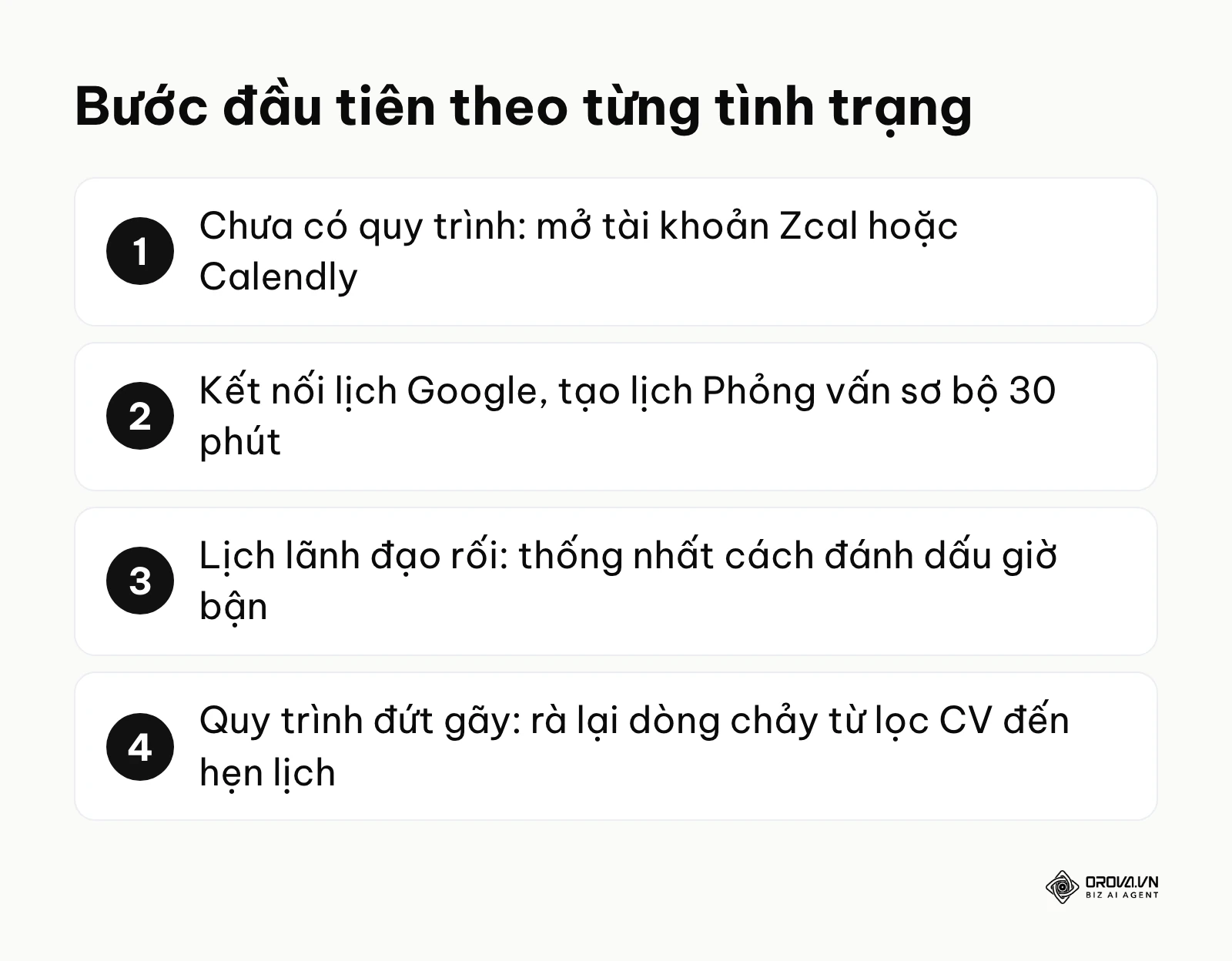 Danh sách bước đầu tiên nên làm theo từng tình trạng khi áp dụng công cụ đặt lịch