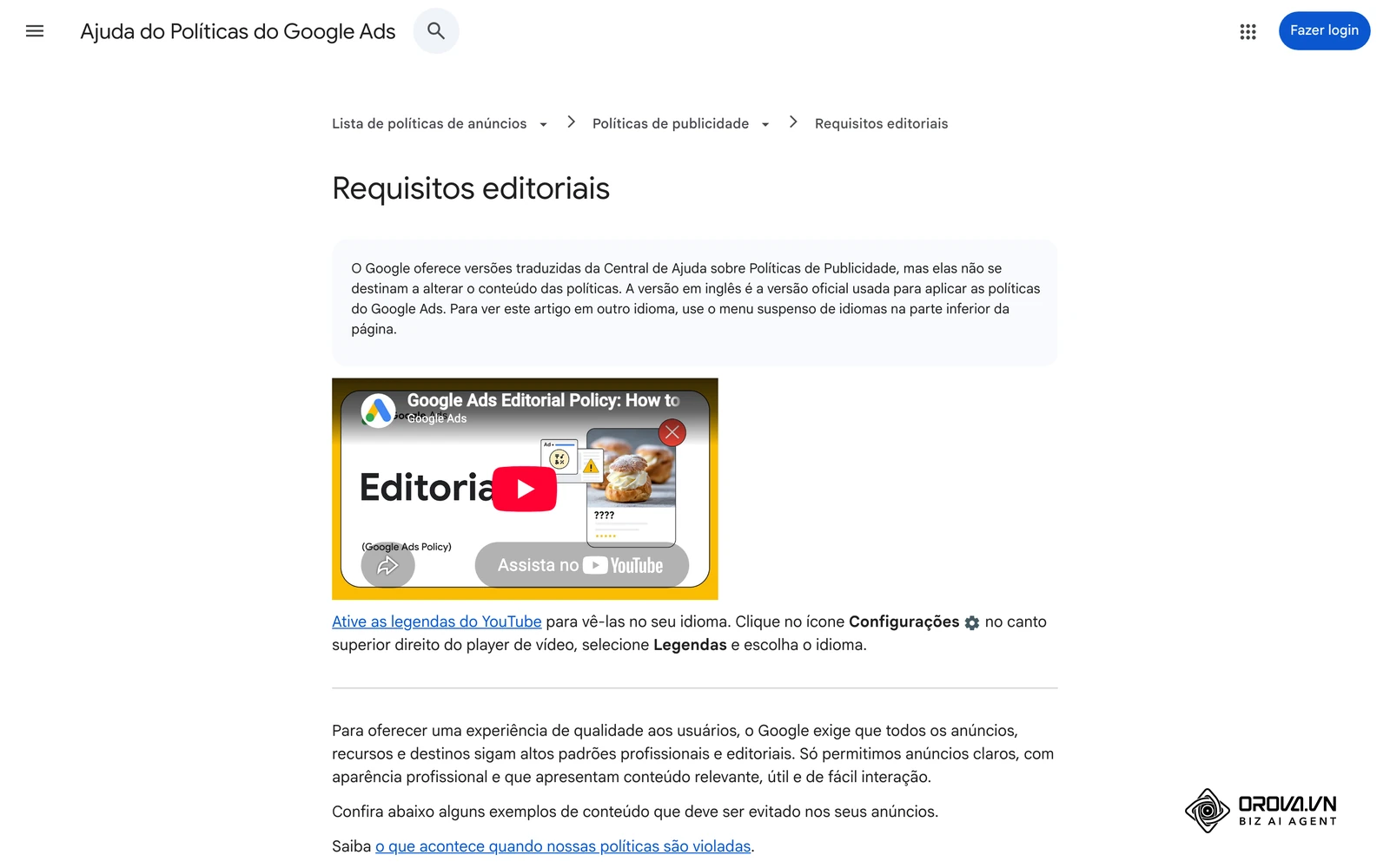Requisitos editoriais das políticas do Google Ads: pontuação, maiúsculas, telefone no texto, repetição e espaços.