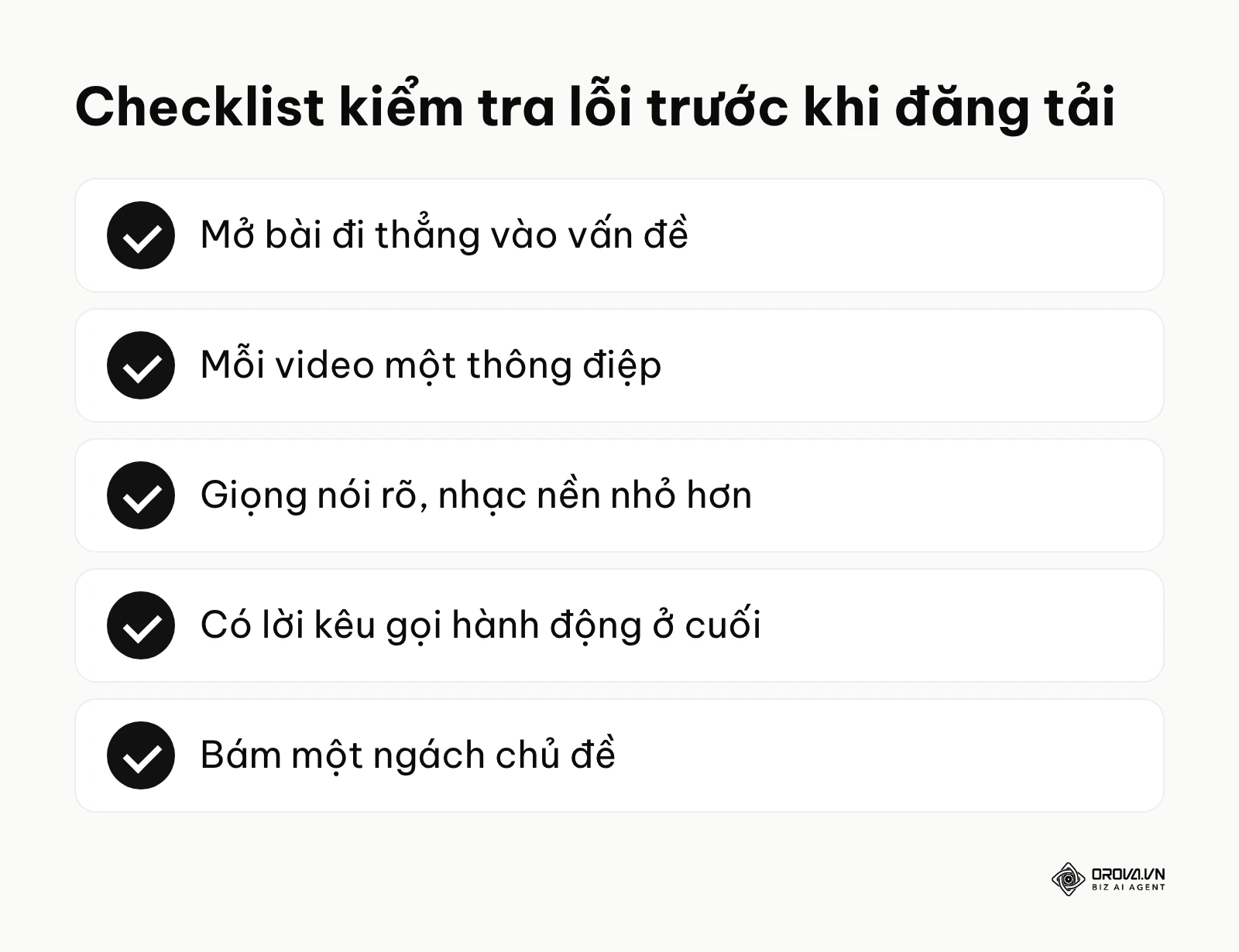 Bảng tóm tắt các tiêu chí cần kiểm tra để tránh sai lầm khi đăng video