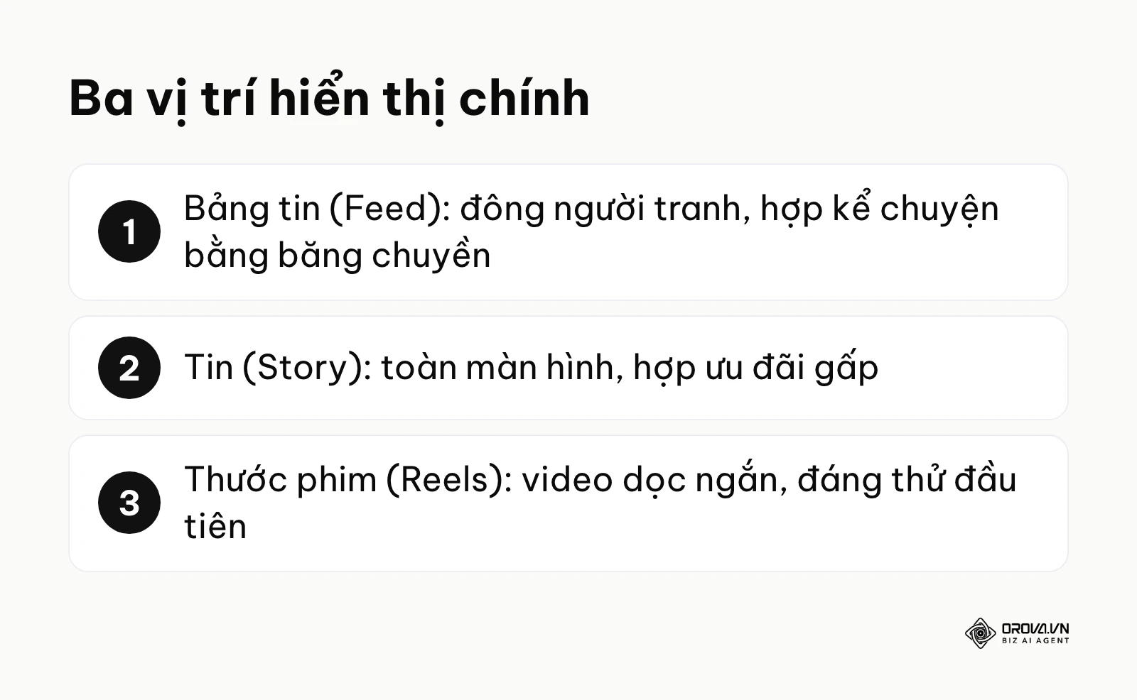 Ba vị trí hiển thị quảng cáo chính trên Instagram và điểm mạnh của từng vị trí