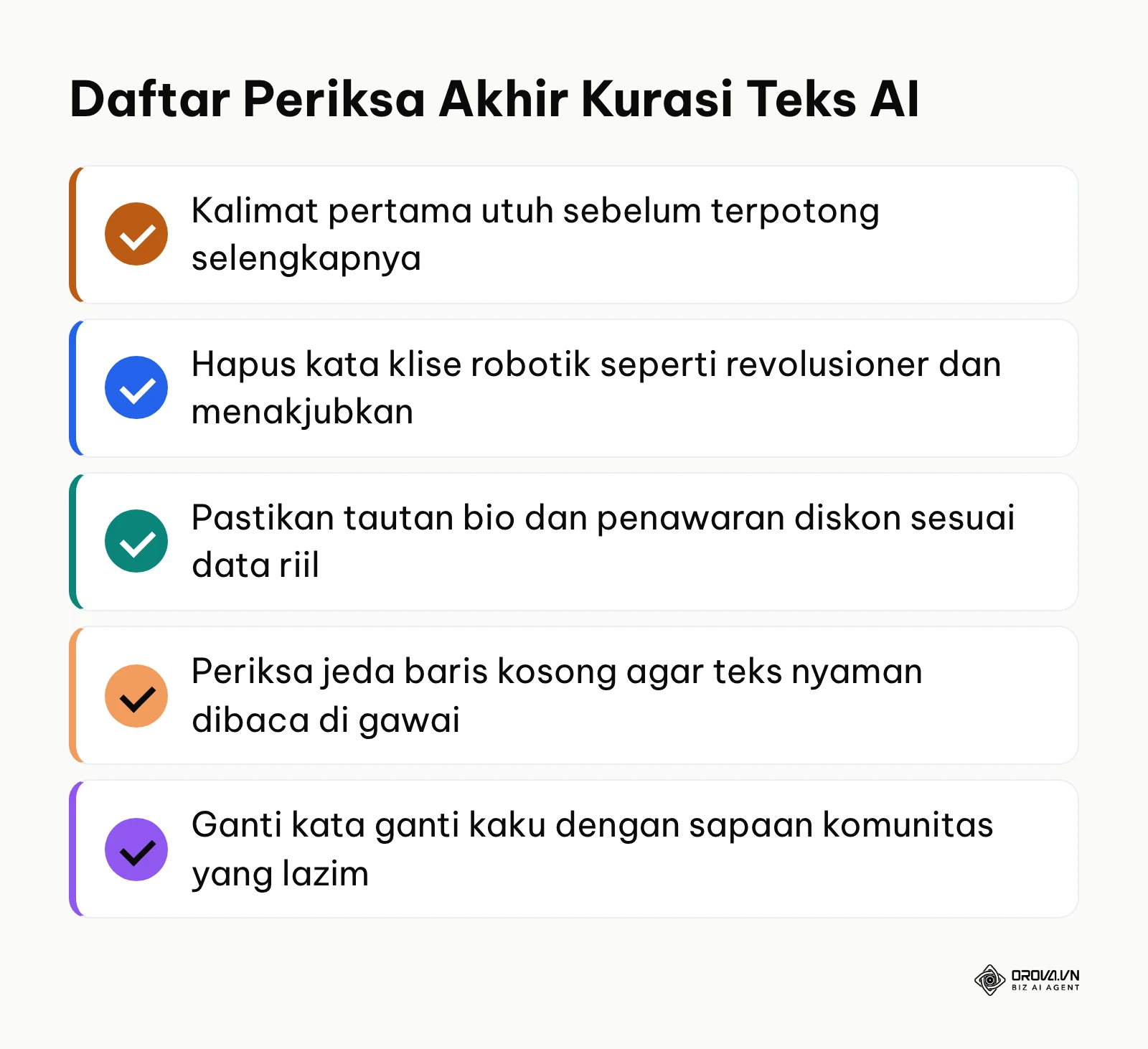 Daftar periksa lima poin verifikasi manual sebelum menerbitkan teks buatan kecerdasan buatan