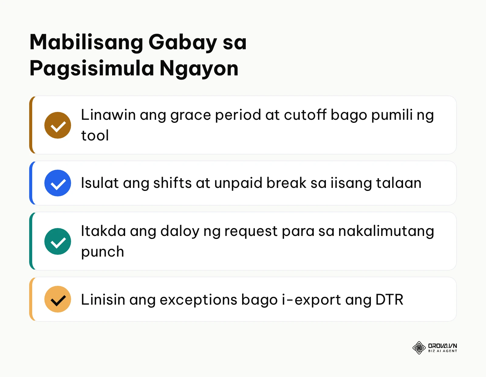 Apat na pangunahing punto sa mabilisang pagsisimula ng timekeeping para sa maliit na kumpanya.