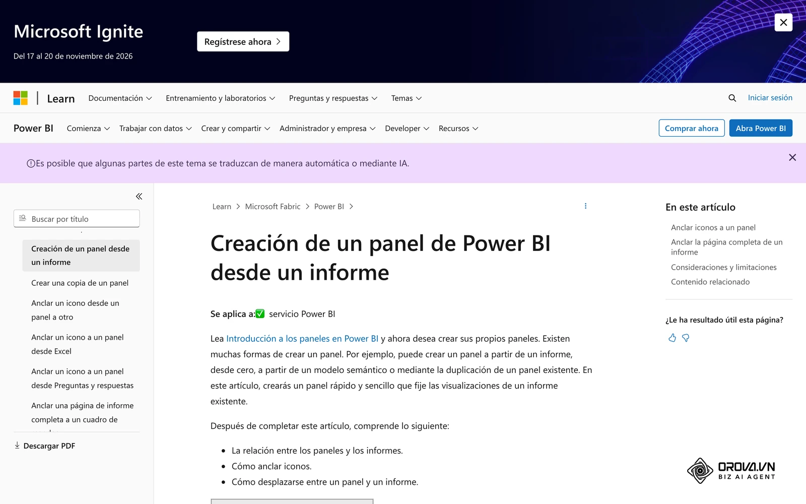 Interfaz oficial para la creación y configuración inicial de paneles ejecutivos en el entorno web.