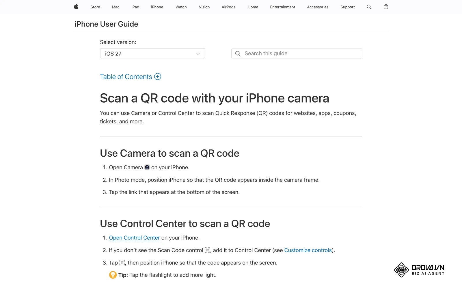 iPhone User Guide ng Apple (Ingles): pag-scan ng QR code gamit ang Camera o ang Scan Code sa Control Center.