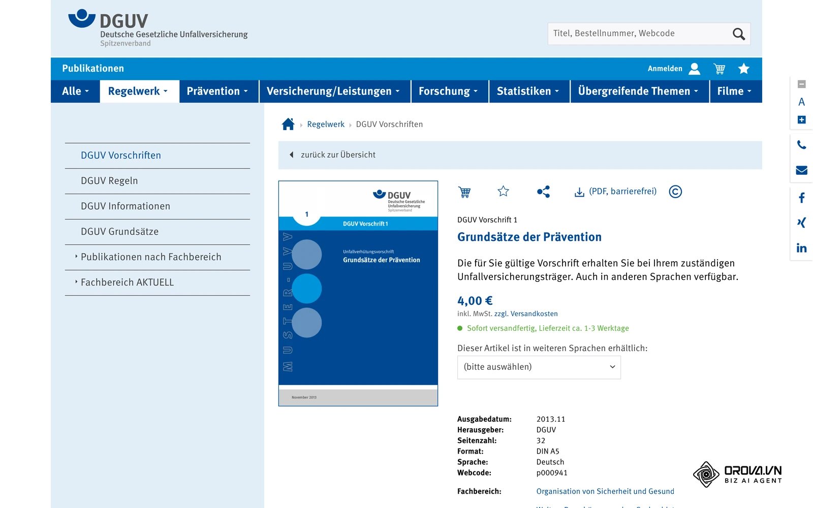 DGUV Vorschrift 1 „Grundsätze der Prävention“ im Publikationsportal der DGUV – § 4 regelt jährliche Unterweisung und Dokumentation.