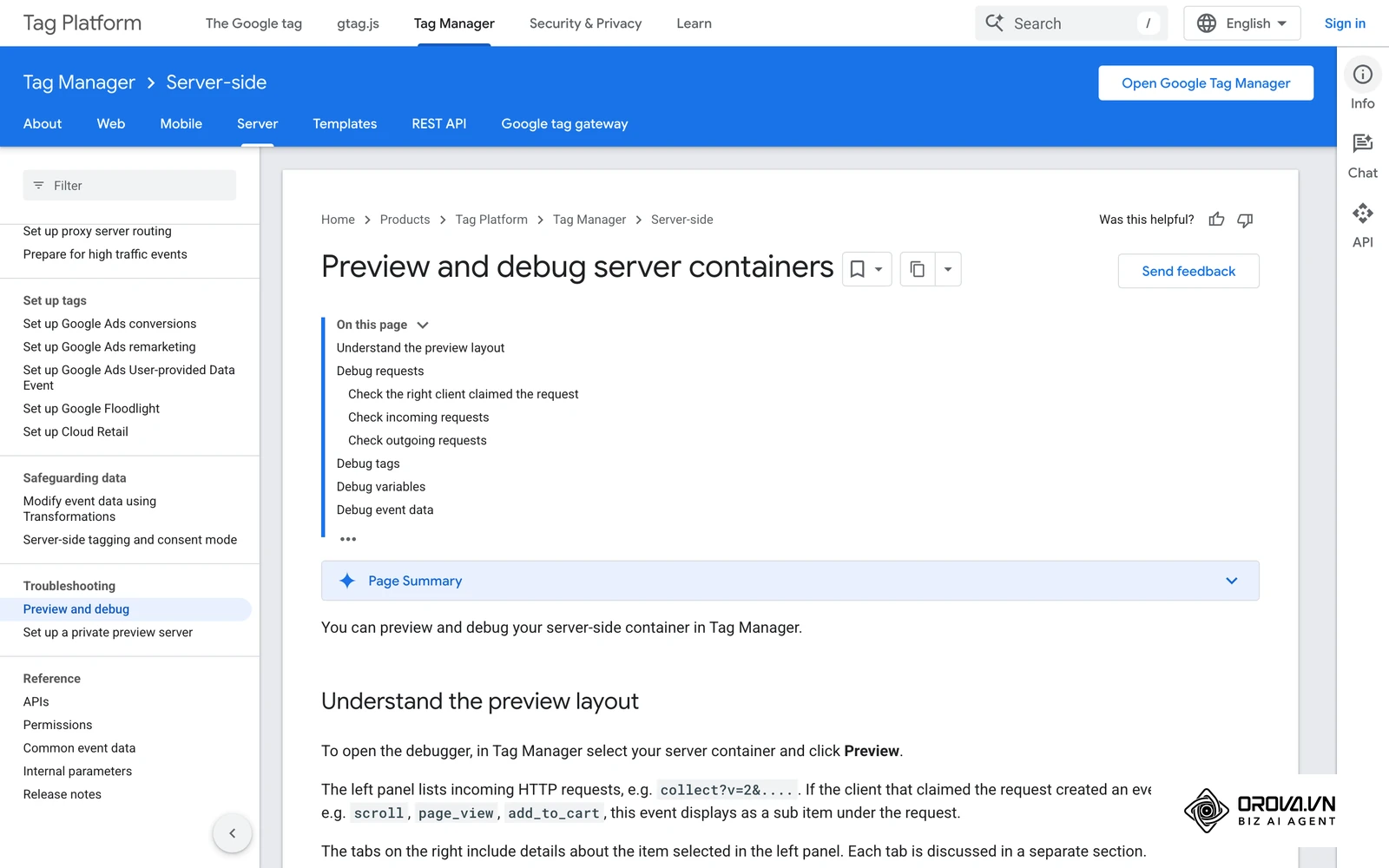 Google's documentation on previewing and debugging a server-side tagging container.