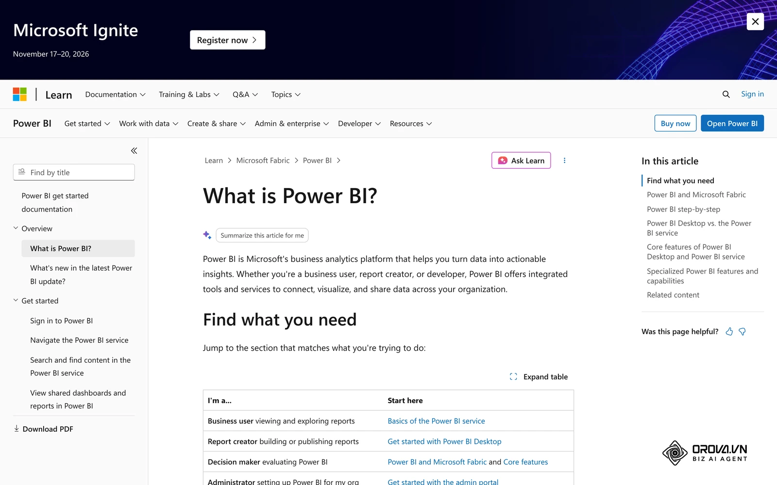 ទំព័រណែនាំផ្លូវការរបស់ Microsoft Power BI។