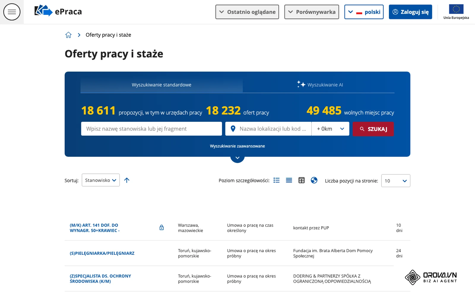 Lista ofert w publicznym portalu ePraca (oferty.praca.gov.pl) — punkt, z którego aplikacje trafiają później do systemu rekrutacyjnego pracodawcy