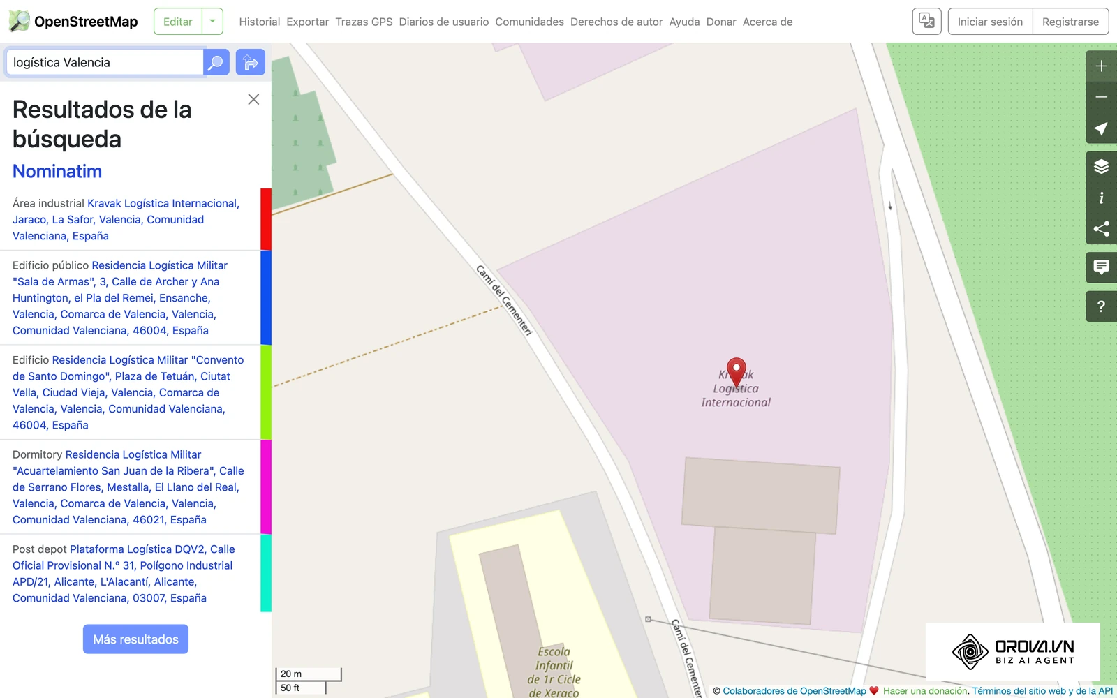 Búsqueda de empresas de logística en Valencia en OpenStreetMap, un mapa abierto útil para localizar sedes operativas reales.