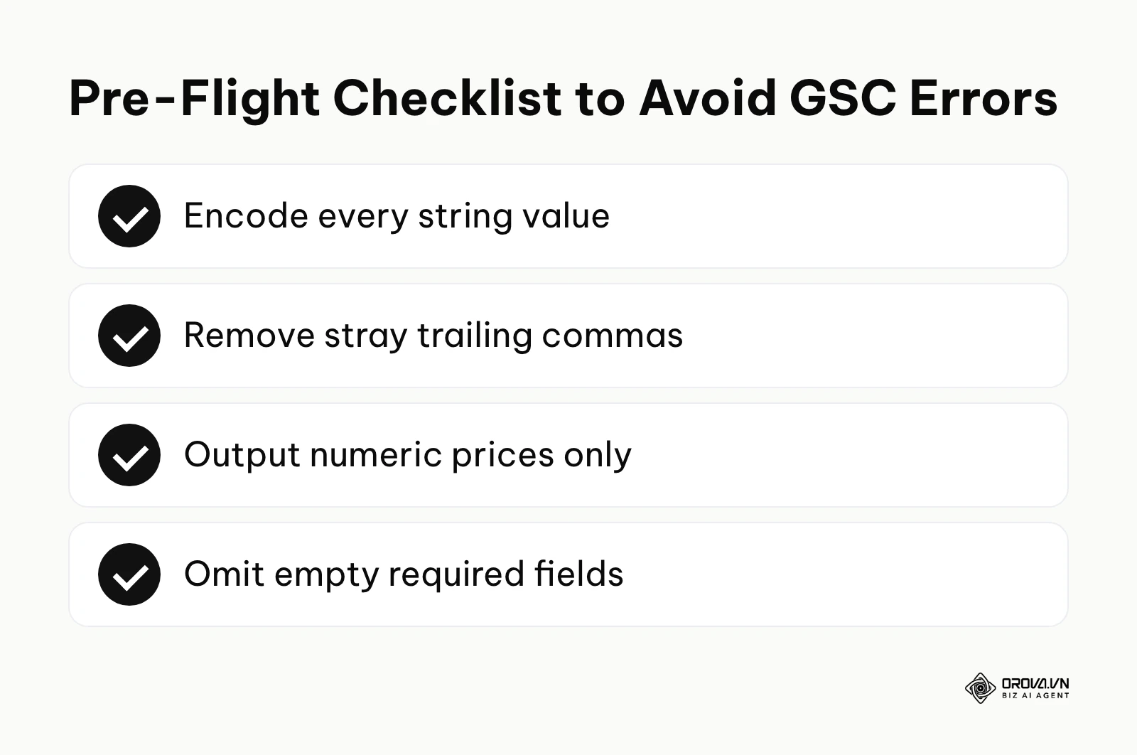 A checklist of common tasks to perform before deploying schema to avoid Search Console errors.