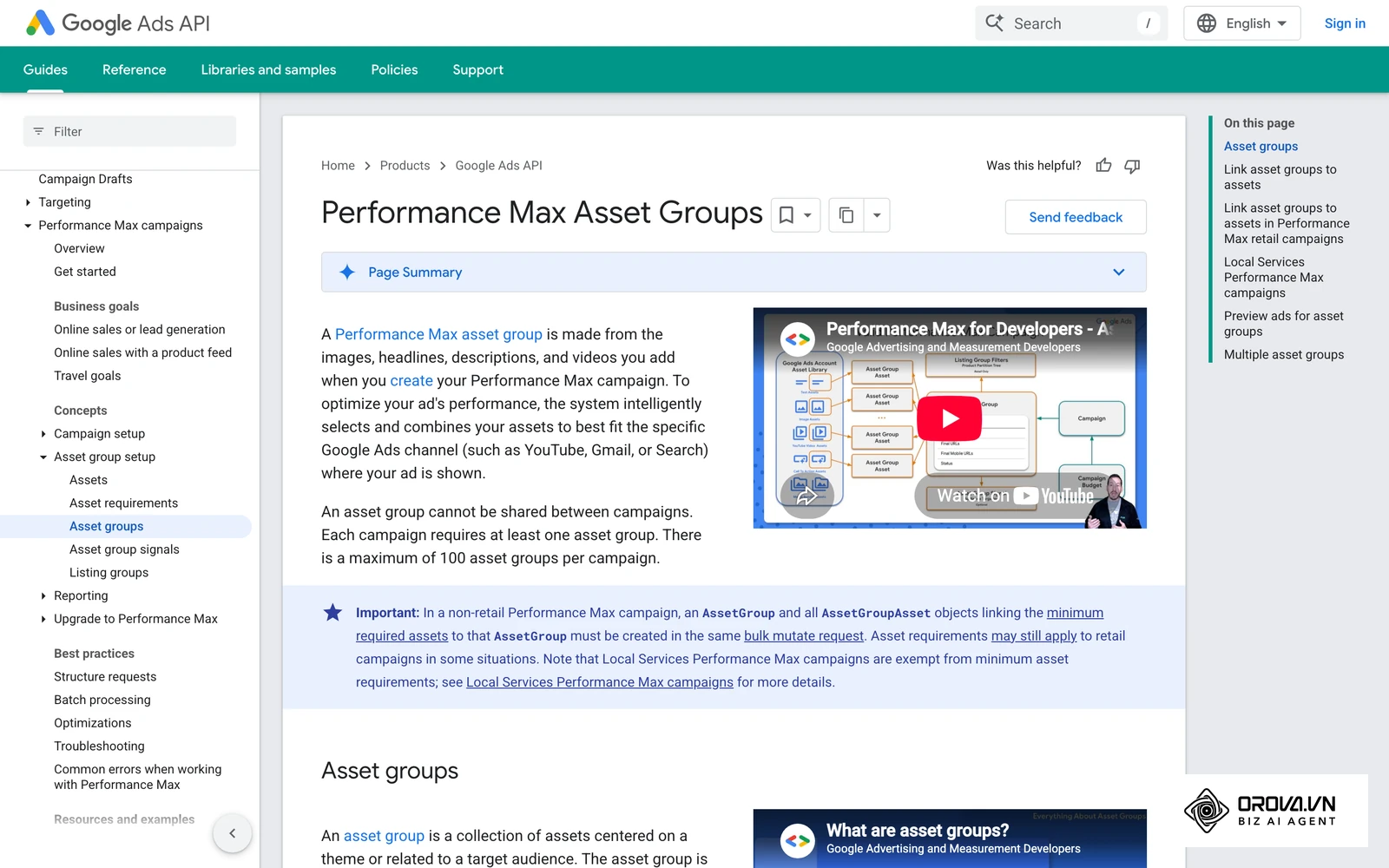 Google's guide to Performance Max asset groups, where headlines, images and videos are supplied as modular creative.