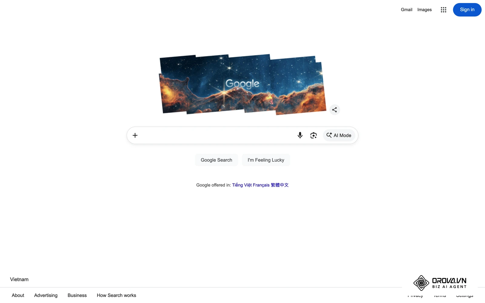 Google Search home page with an AI Mode option inside the search box