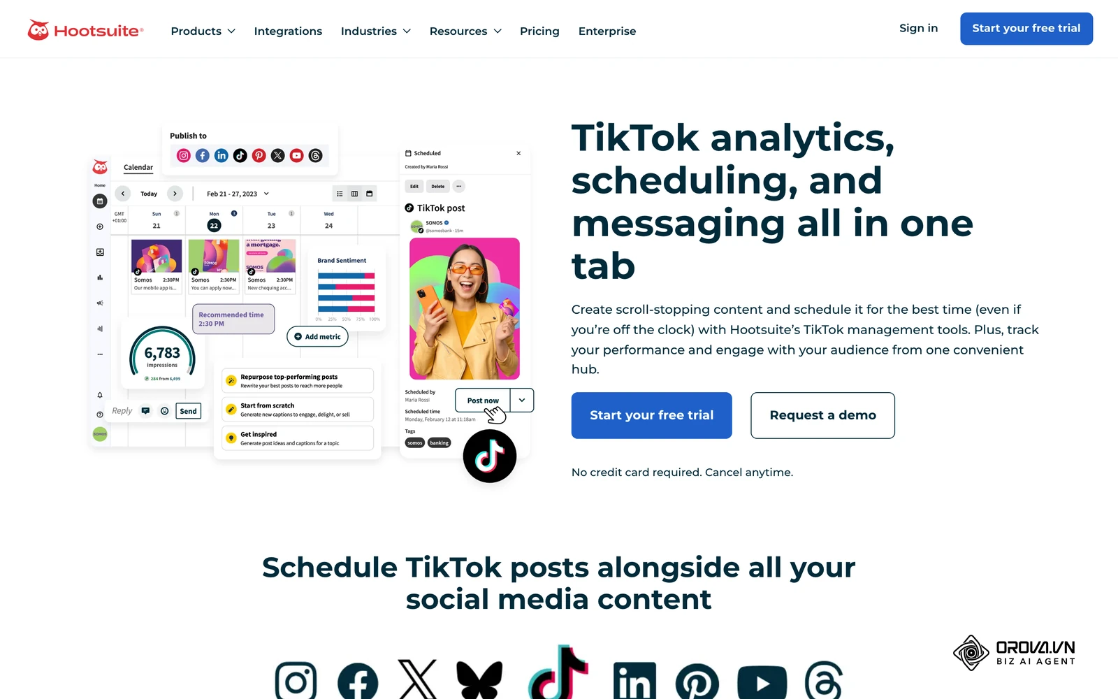 Hootsuite 的 TikTok 管理功能介紹頁。