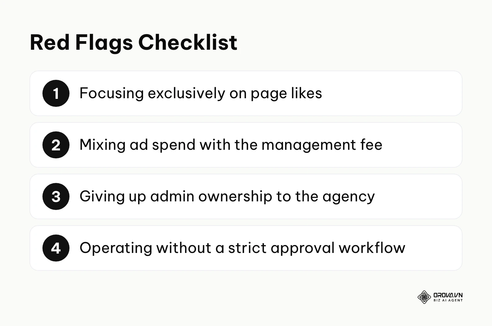 Numbered list of common mistakes to avoid when hiring an agency.