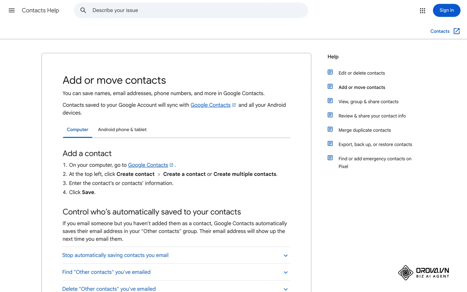 Google Kontaktlar yordam sahifasi (ingliz tilida): kontakt qoʻshish — CRM mijozlar bazasining eng oddiy koʻrinishi boʻlgan kontaktlar roʻyxati