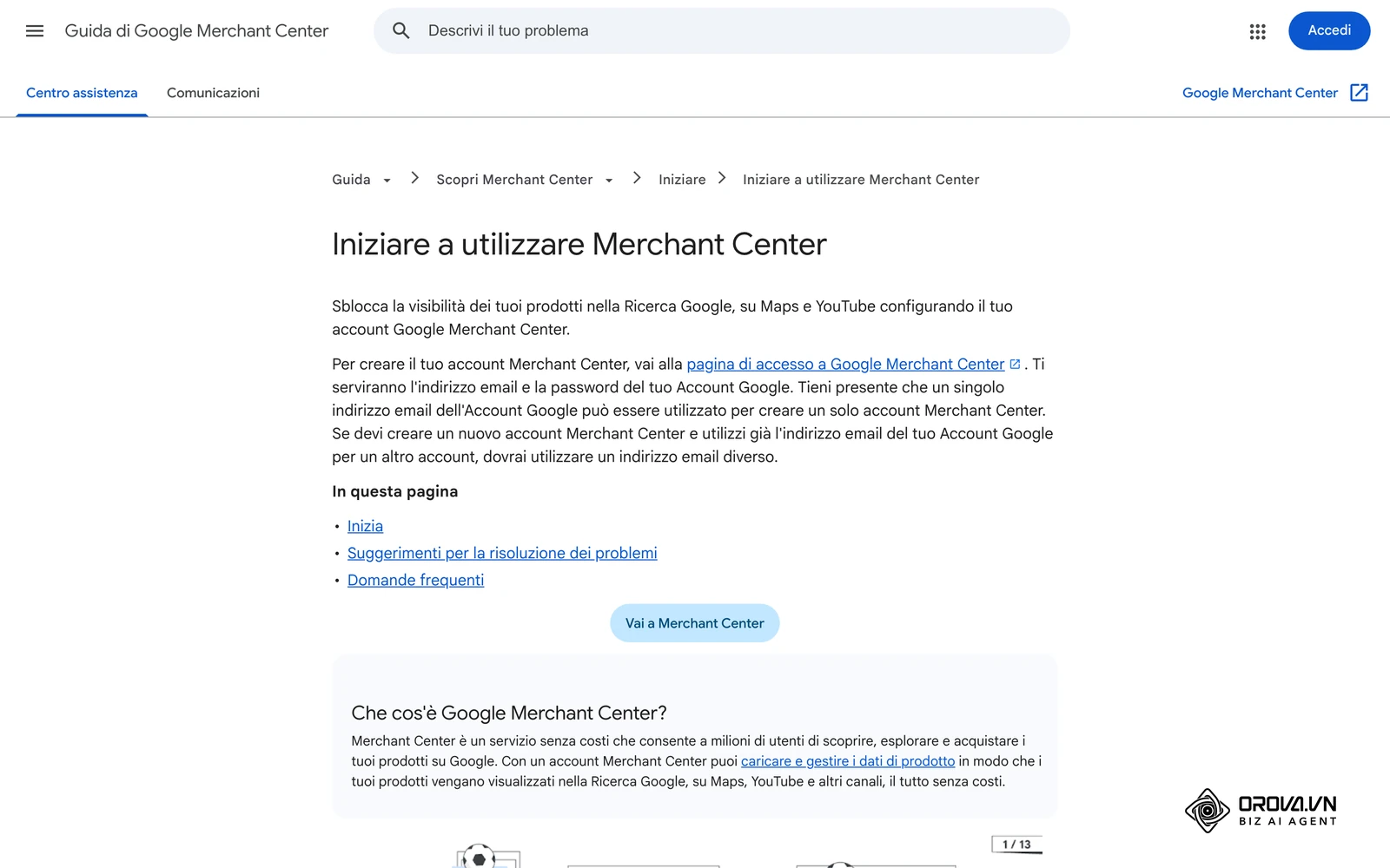 Guida ufficiale di Google Merchant Center in italiano: la pagina «Iniziare a utilizzare Merchant Center».
