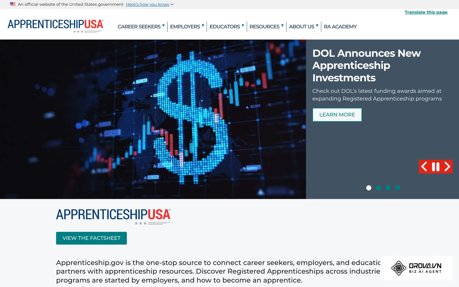 Apprenticeship.gov, the US Department of Labor's official site on registered apprenticeships, the long-running model behind structured on-the-job training.