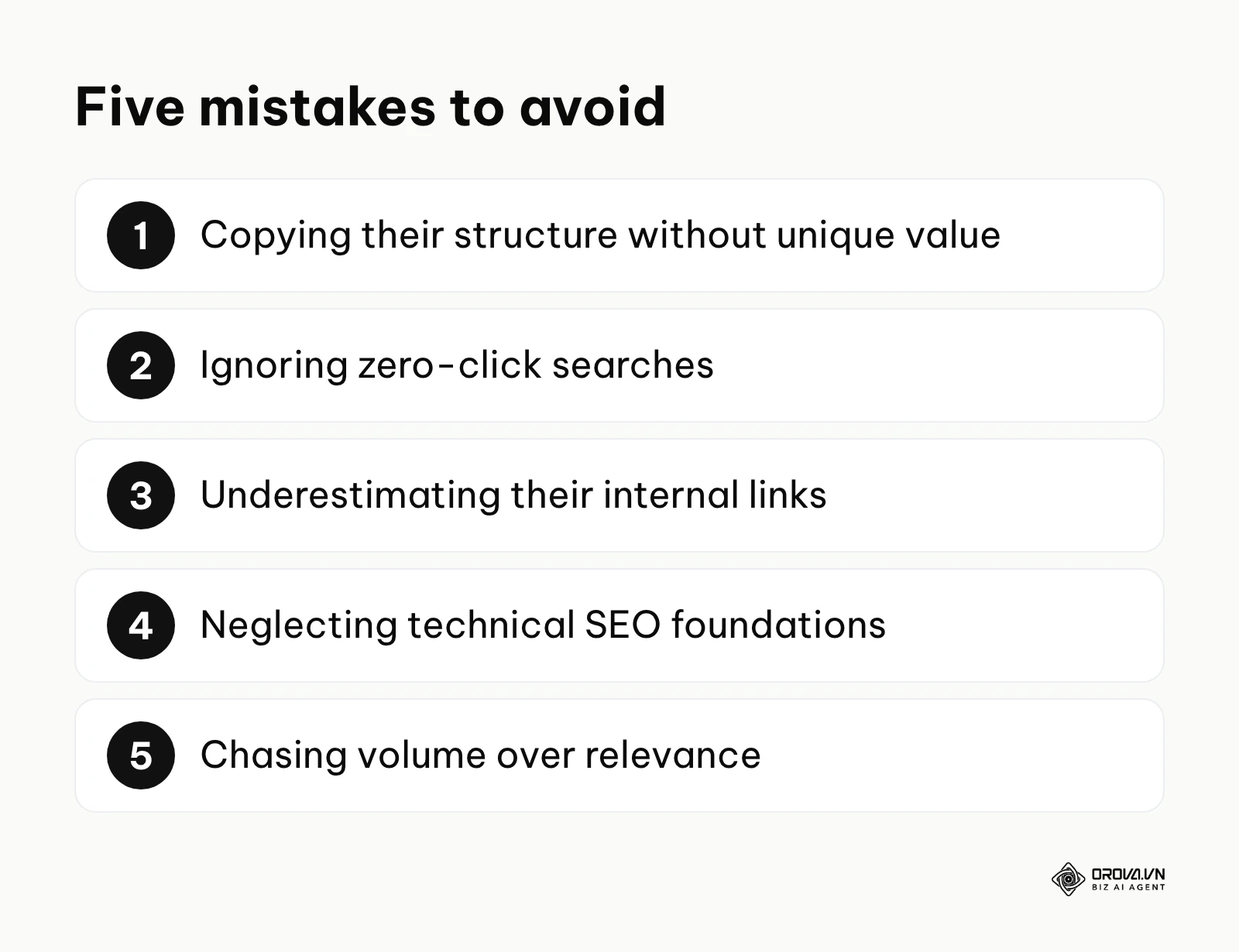 List of five common mistakes in competitor keyword research