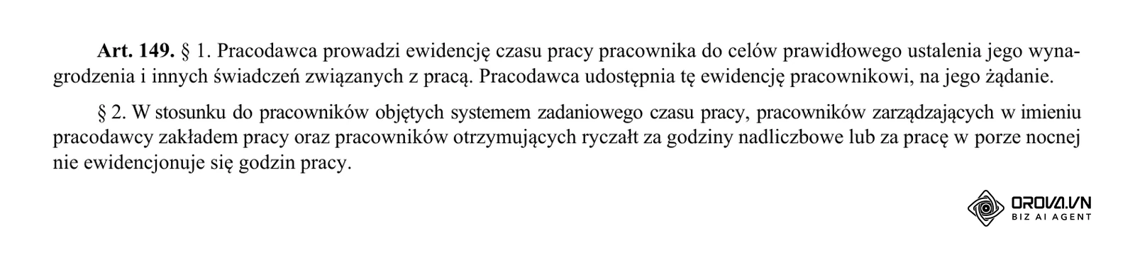Art. 149 Kodeksu pracy w tekście jednolitym Dz.U. 2026 poz. 1245 — obowiązek prowadzenia ewidencji czasu pracy i wyjątki z § 2