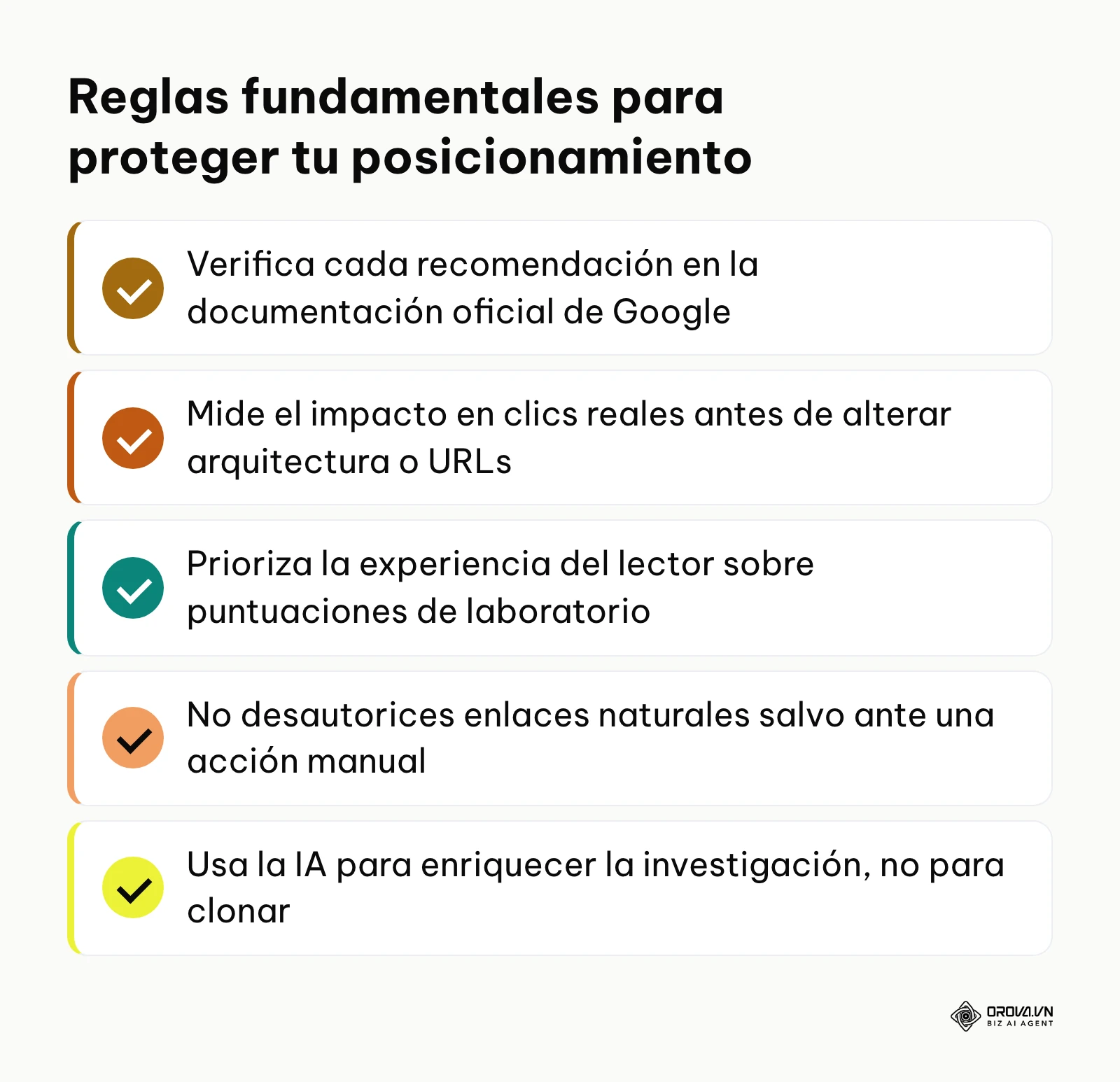 Lista de verificación con cinco principios básicos para evitar caer en dogmas y mitos del SEO