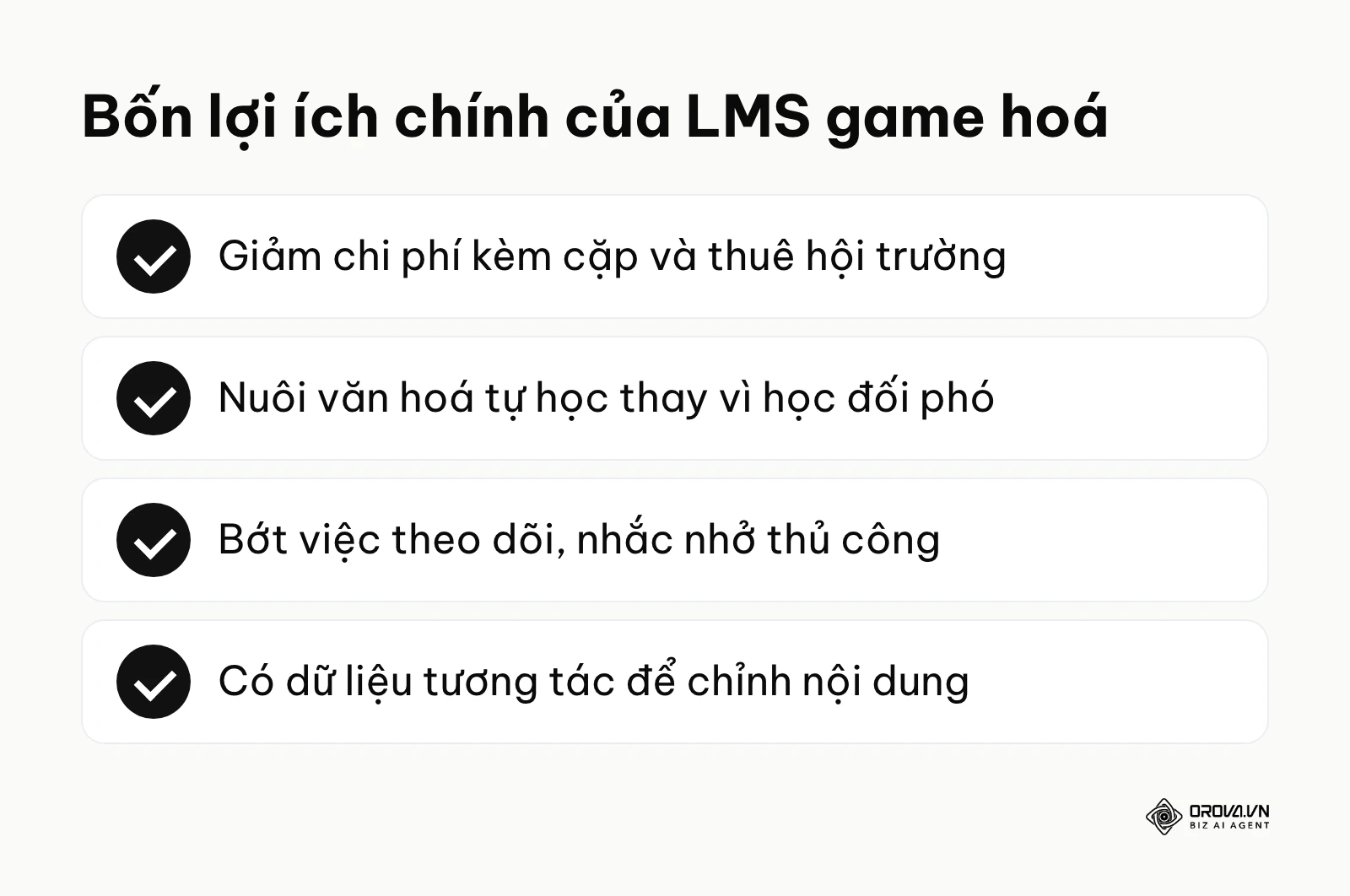 Tóm tắt bốn lợi ích chính khi đưa yếu tố trò chơi vào hệ thống quản lý học tập