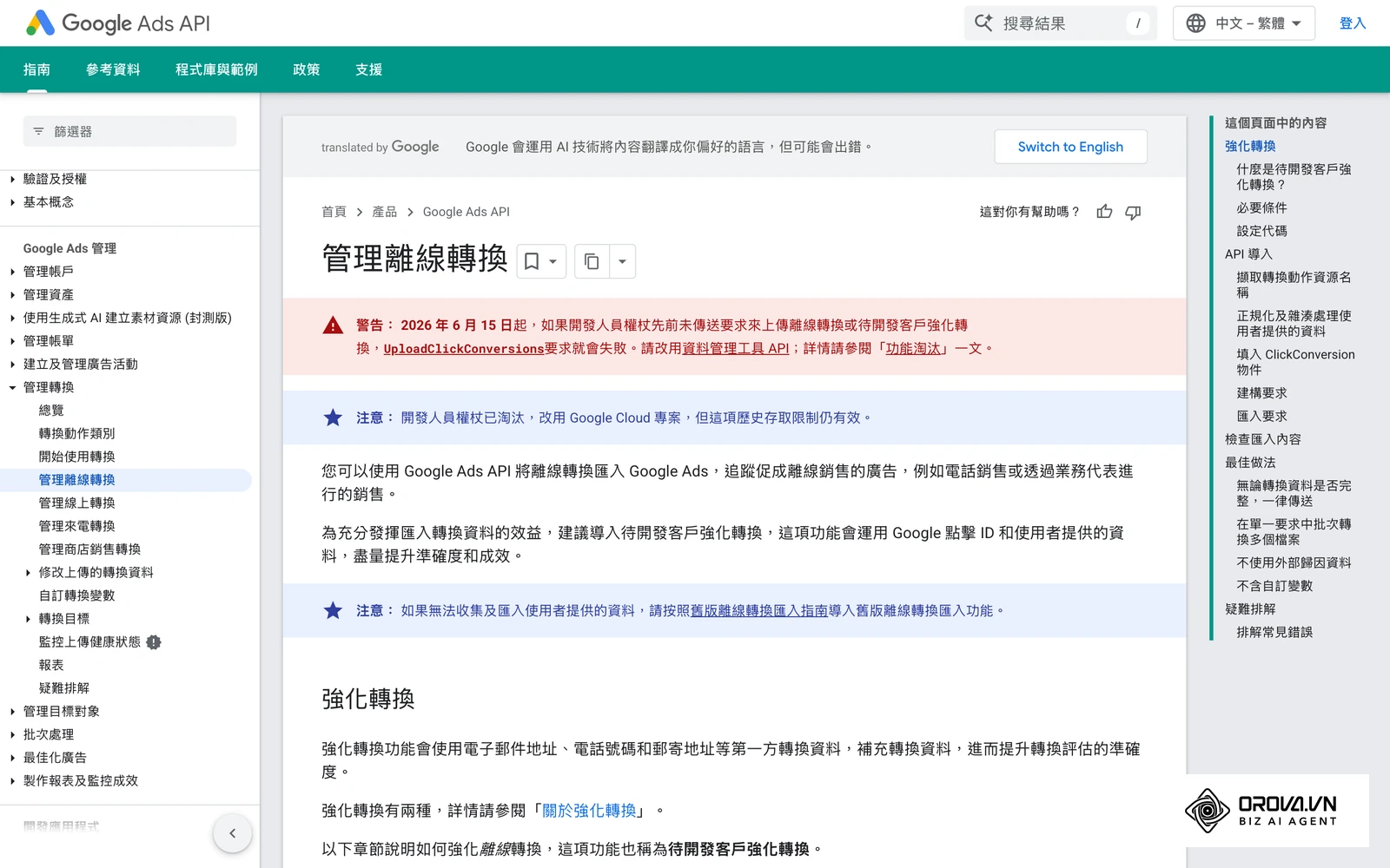 Google Ads API 官方文件:離線轉換與強化轉換的匯入說明。
