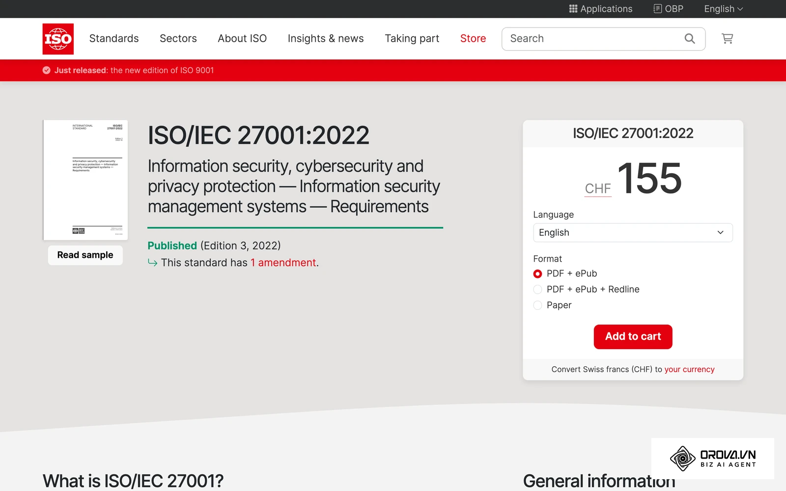 หน้าข้อมูลมาตรฐาน ISO/IEC 27001 บนเว็บไซต์ ISO ใช้อ้างอิงเมื่อขอดูใบรับรองความปลอดภัยจากผู้ให้บริการ