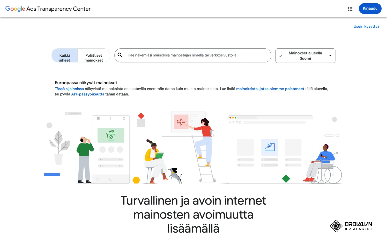 Googlen mainosten avoimuuskeskus (Ads Transparency Center), josta kuka tahansa voi tarkastella mainostajien Google-mainoksia.