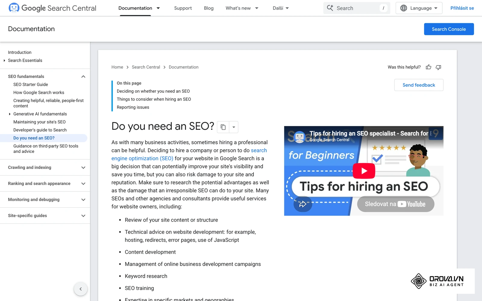 Stránka Google Search Central „Do you need an SEO?“, kde Google uvádí, že změny se obvykle projeví za čtyři měsíce až jeden rok.