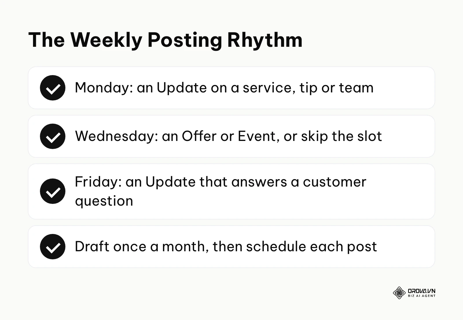 Summary of the weekly rhythm in the 30-day content calendar.