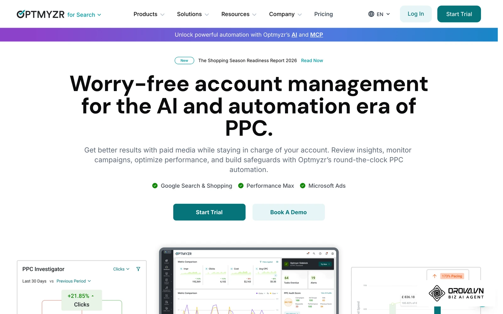 Optmyzr offers rule-based automation and PPC insights for search-heavy accounts.