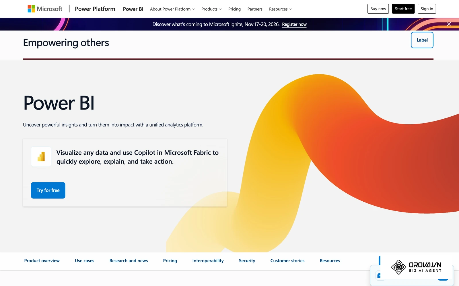 Trang giới thiệu Power BI của Microsoft, công cụ trực quan hóa dữ liệu thường dùng trong doanh nghiệp.