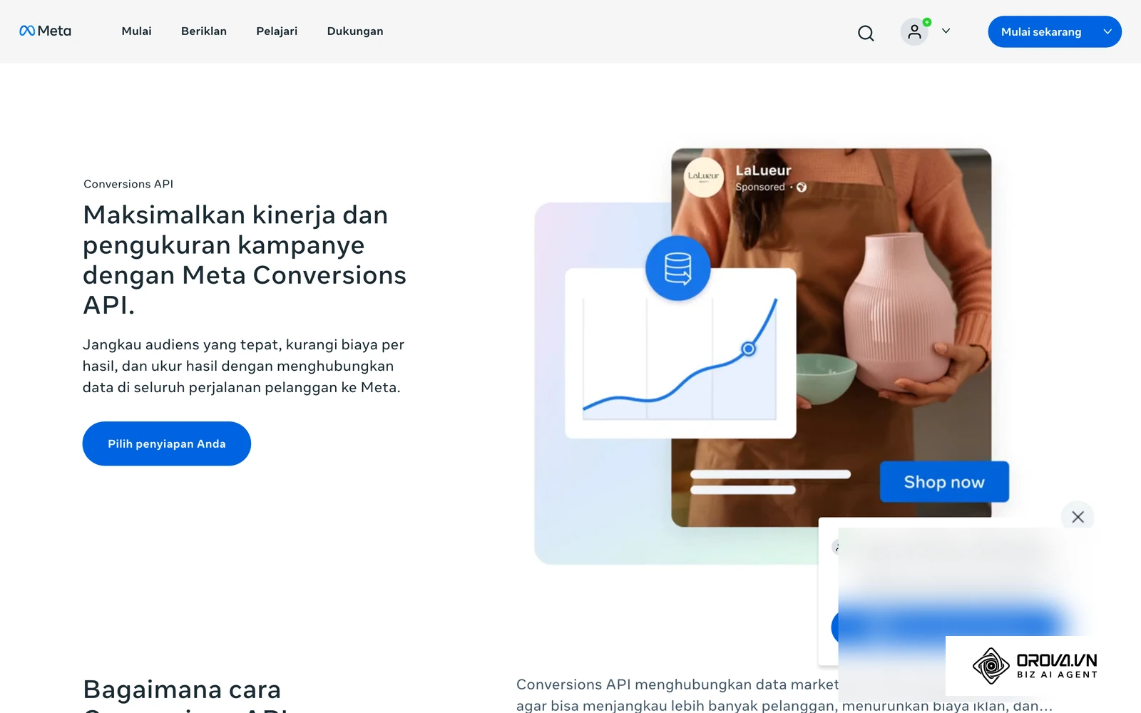 Halaman resmi Meta tentang Conversions API, yang mengirim event konversi dari server bisnis ke Meta.