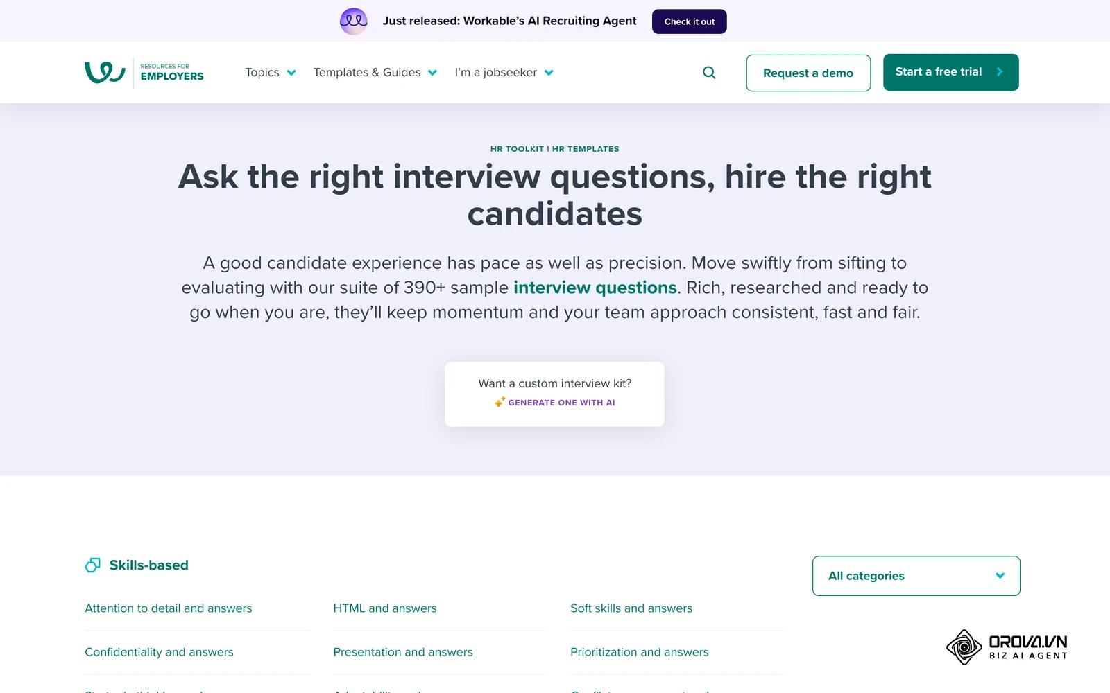 Workables offentlige bibliotek med interviewspørgsmål, sorteret efter stilling og kompetence.