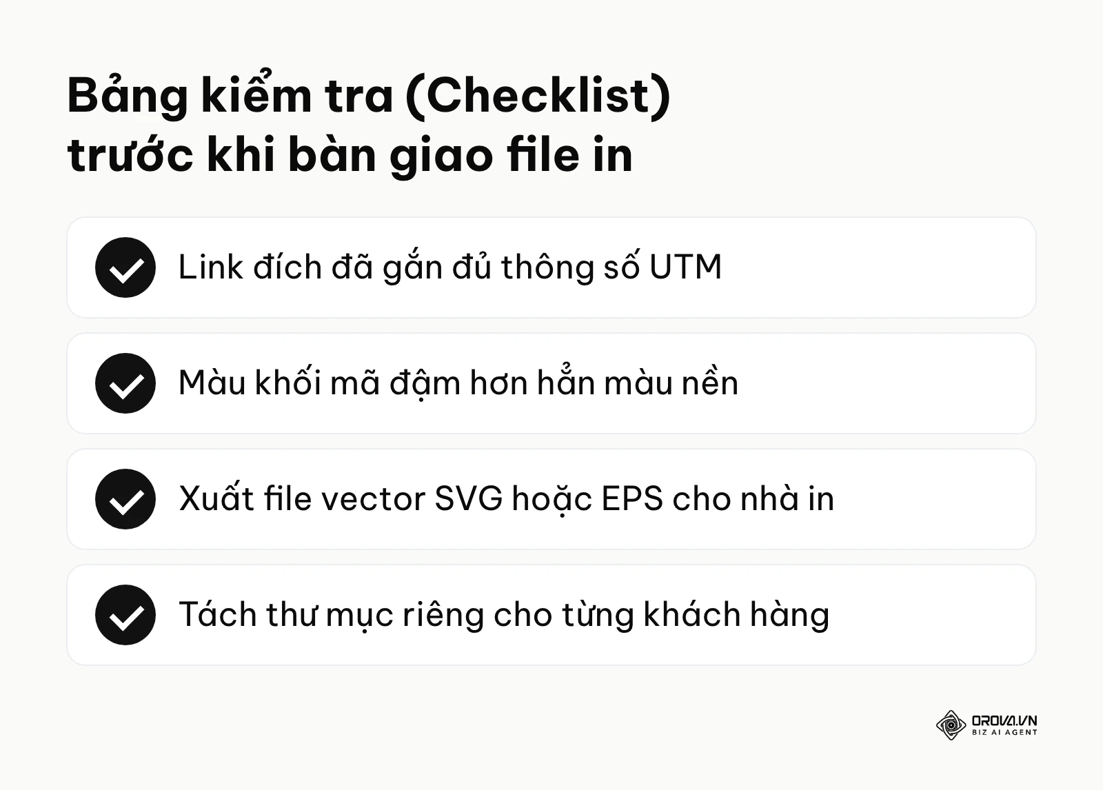 Danh sách các hạng mục cần kiểm tra trước khi bàn giao file thiết kế mã cho khách hàng.