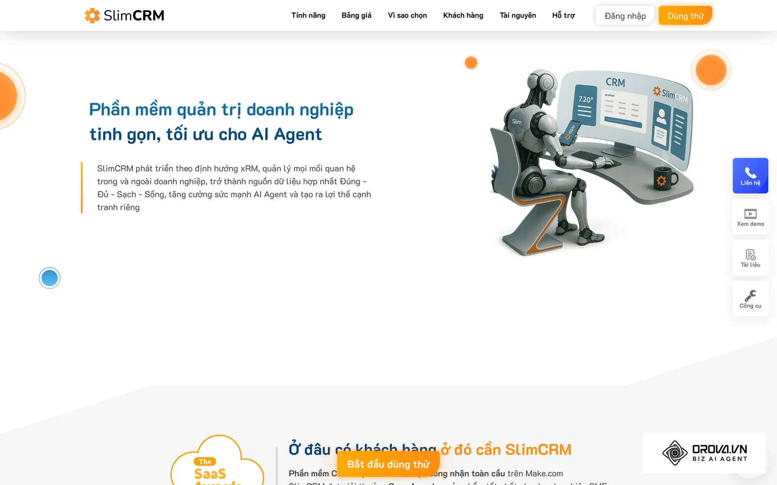 Trang chủ SlimCRM, giới thiệu phần mềm quản lý bán hàng tinh gọn cho doanh nghiệp nhỏ.