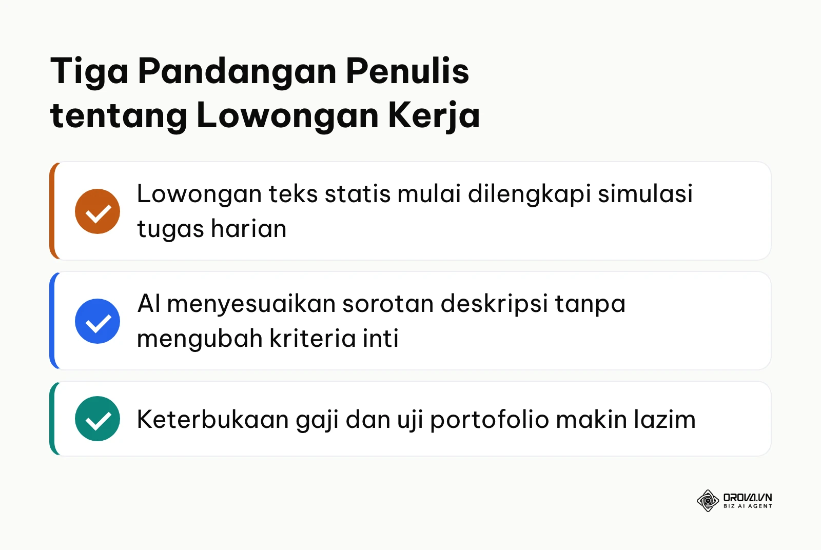 Ringkasan tiga pandangan penulis tentang arah penulisan lowongan kerja dalam beberapa tahun ke depan.