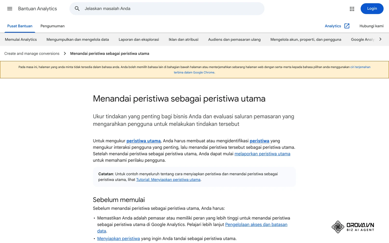 Bantuan rasmi Google Analytics (dipaparkan dalam versi bahasa Indonesia kerana belum ada versi Bahasa Melayu): cara menanda peristiwa sebagai peristiwa utama dalam GA4.