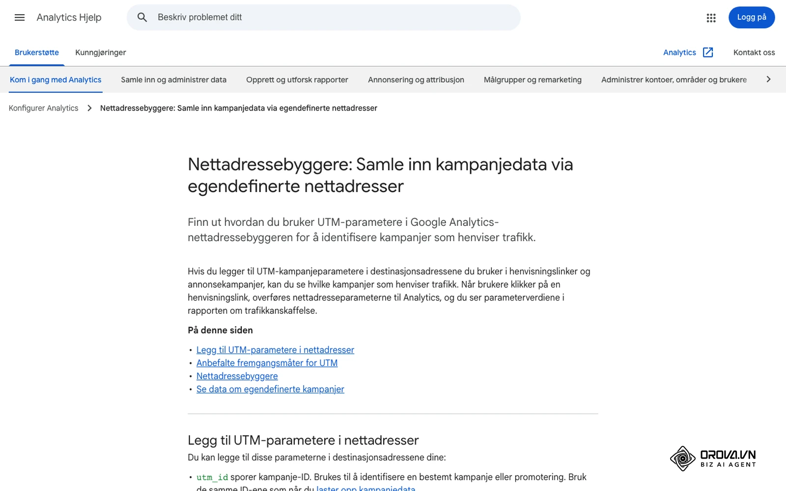 Googles hjelpeside om hvordan Google Analytics 4 samler kampanjedata fra nettadresser med UTM-parametere.