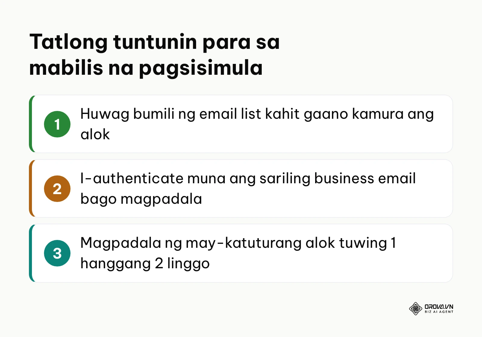 Tatlong pangunahing alituntunin sa pagsisimula ng email marketing para sa baguhan.