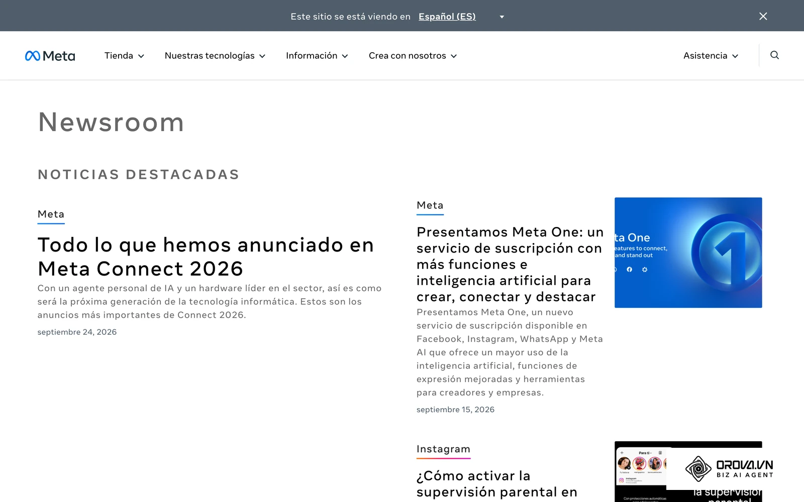 Sala de prensa oficial de Meta en español, donde se anuncian los cambios del feed y de las recomendaciones.
