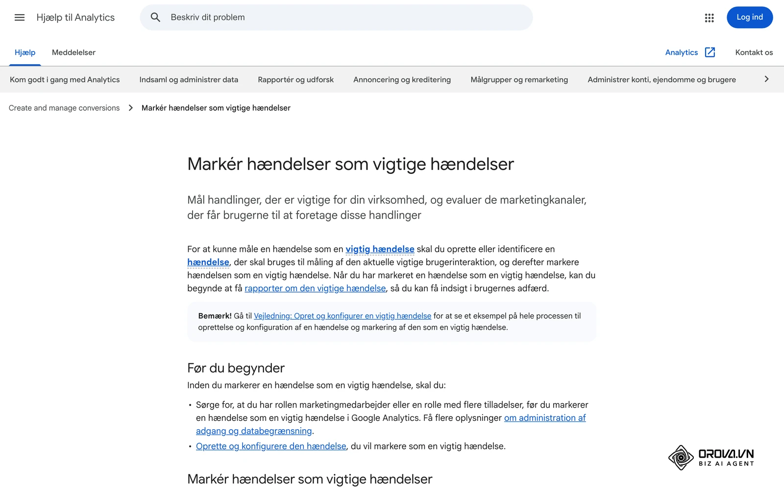 Hjælp til Analytics på dansk: Markér hændelser som vigtige hændelser, så de tæller som resultater i GA4.