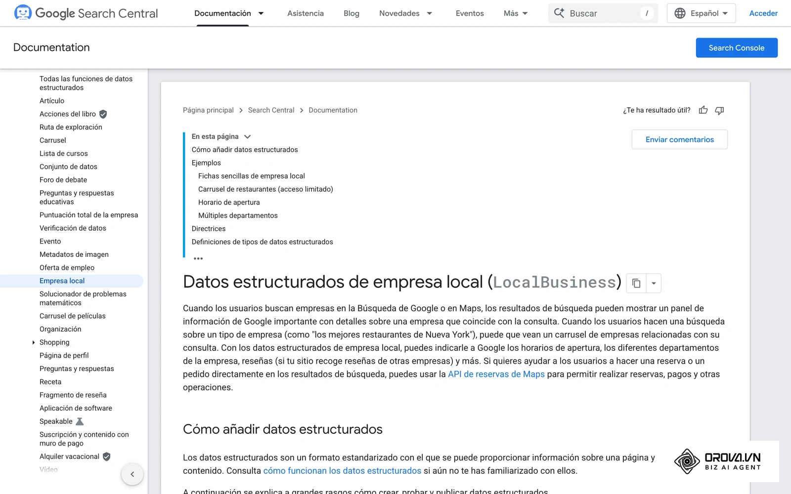 Documentación de Google Search Central sobre datos de empresas locales, útil para mantener el NAP coherente en tu web.