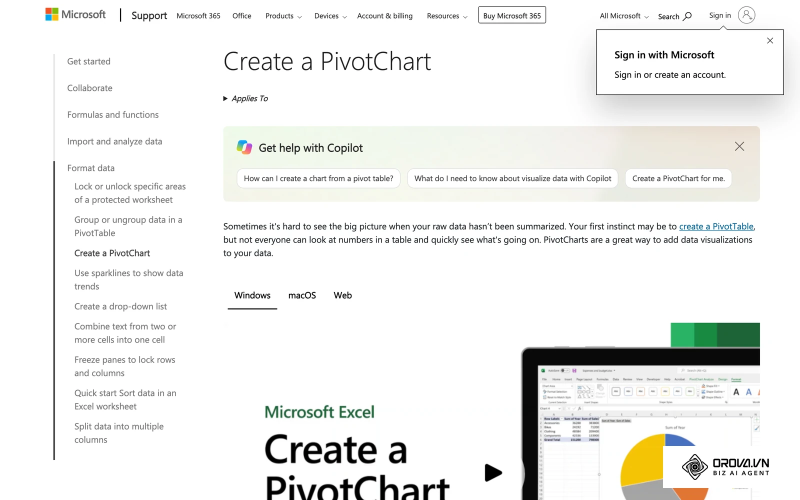 ໜ້າຄູ່ມືທາງການຂອງ Microsoft ກ່ຽວກັບການສ້າງ PivotChart ຈາກຂໍ້ມູນ