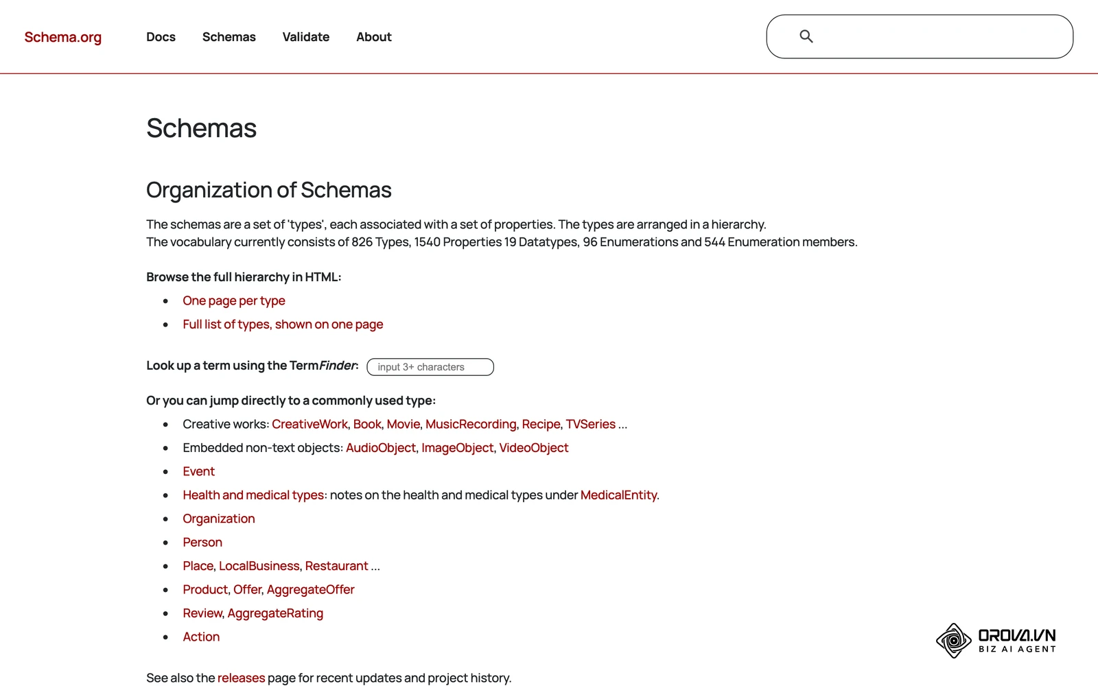 หน้าเอกสารอ้างอิงของ schema.org ซึ่งเป็นศูนย์รวมคำศัพท์มาตรฐาน