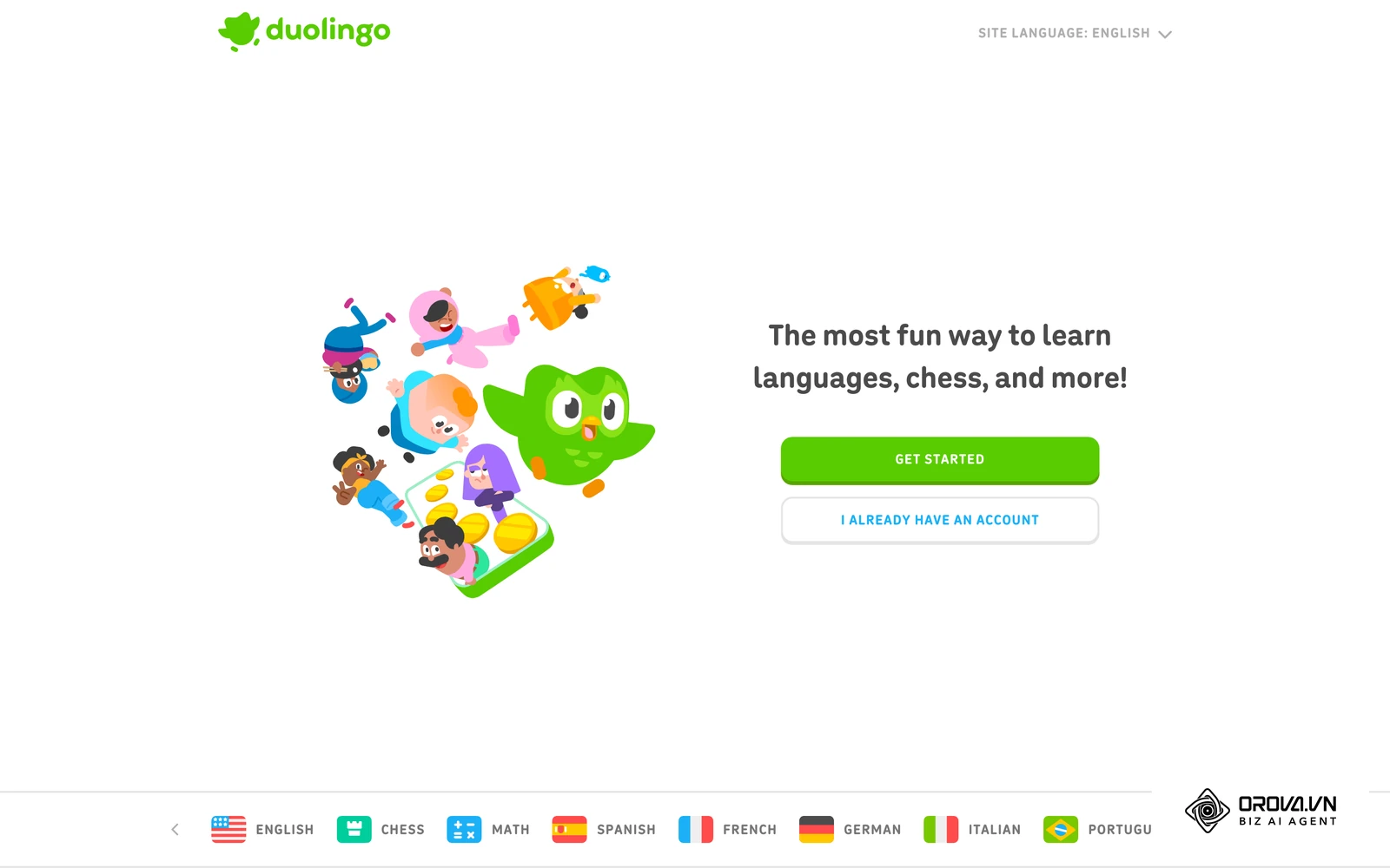 គេហទំព័រផ្លូវការរបស់ Duolingo ដែលជាឧទាហរណ៍ល្បីនៃការប្រើកំណត់ត្រាឈ្នះបន្តបន្ទាប់ (Streak) និងចំណាត់ថ្នាក់ដើម្បីជំរុញការរៀន។