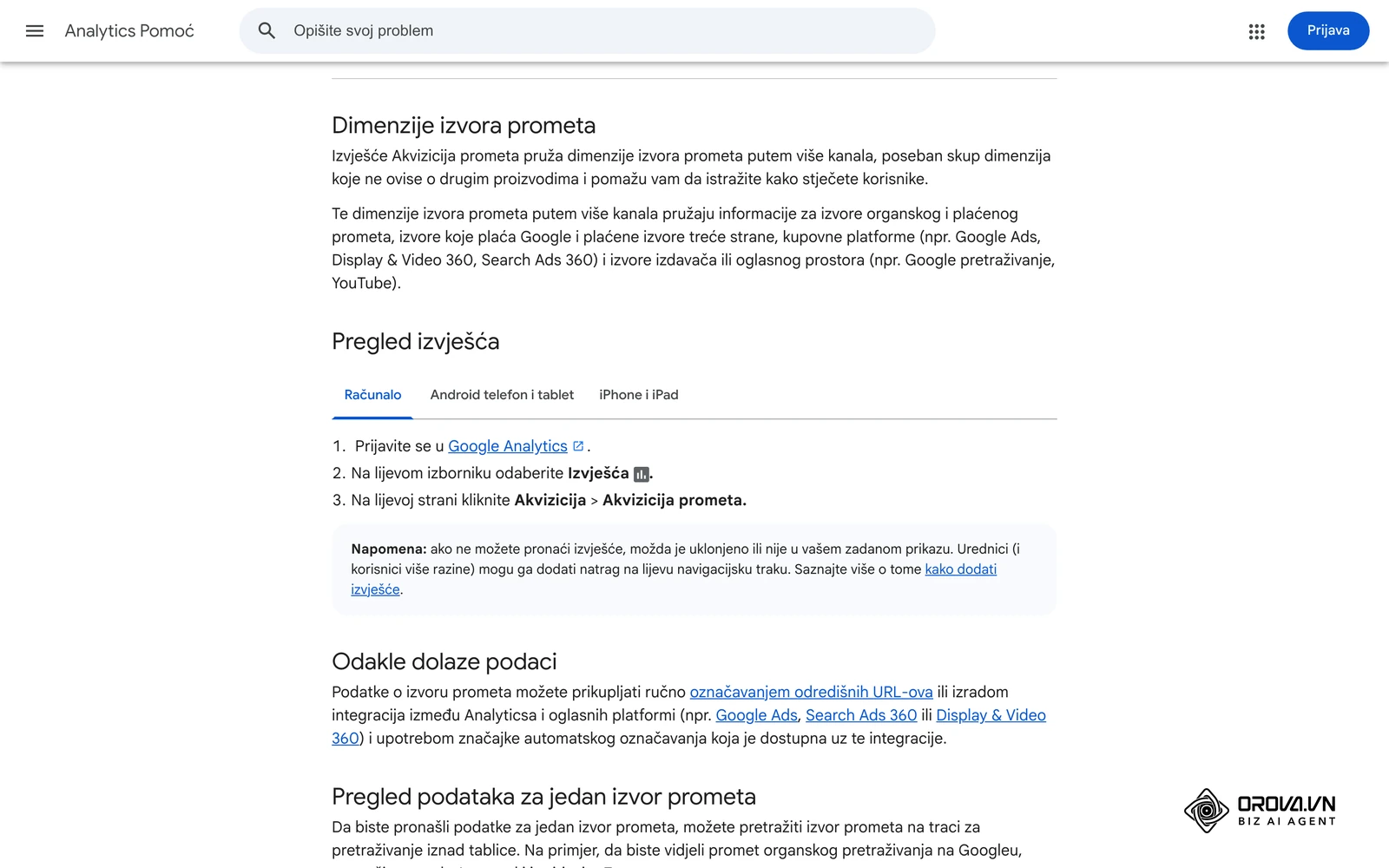 Googleova pomoć za GA4: put do izvješća Akvizicija prometa (Traffic acquisition) i dimenzije izvora prometa.