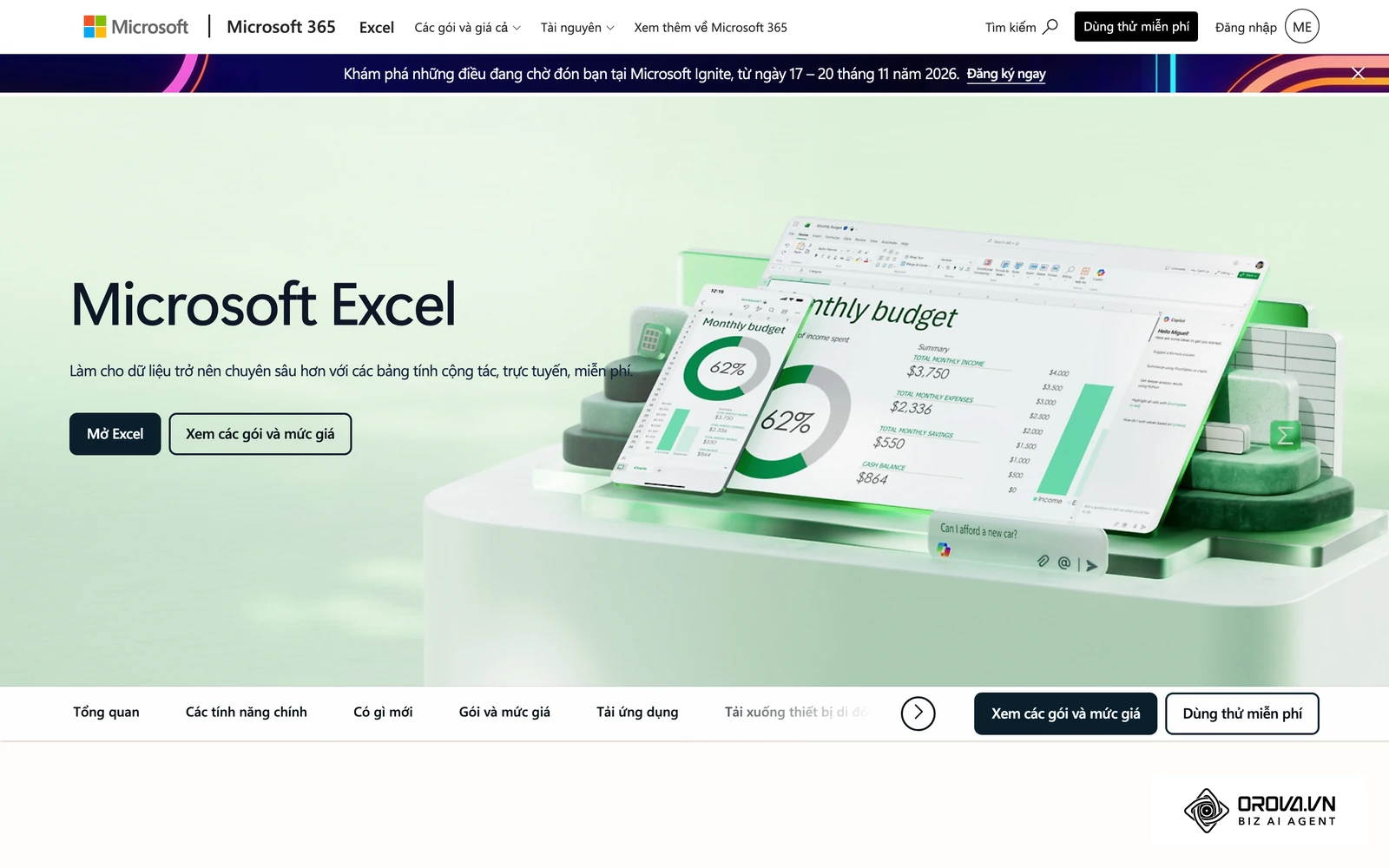 Trang giới thiệu Microsoft Excel, phần mềm mở được file .xlsx và .csv xuất từ Trình quản lý quảng cáo.